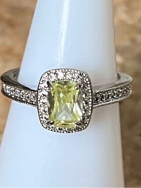 BP RETRO Cushion Yellow Gem Halo Ring in Silver-Tone